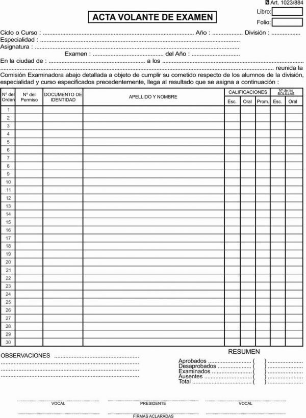 Acta Volante de Examen