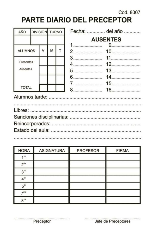 Parte Diario del Preceptor Block X200